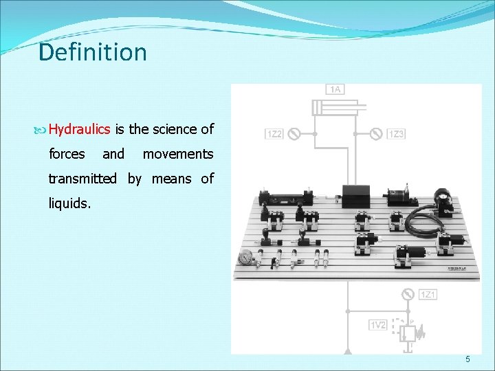 Definition Hydraulics is the science of forces and movements transmitted by means of liquids.