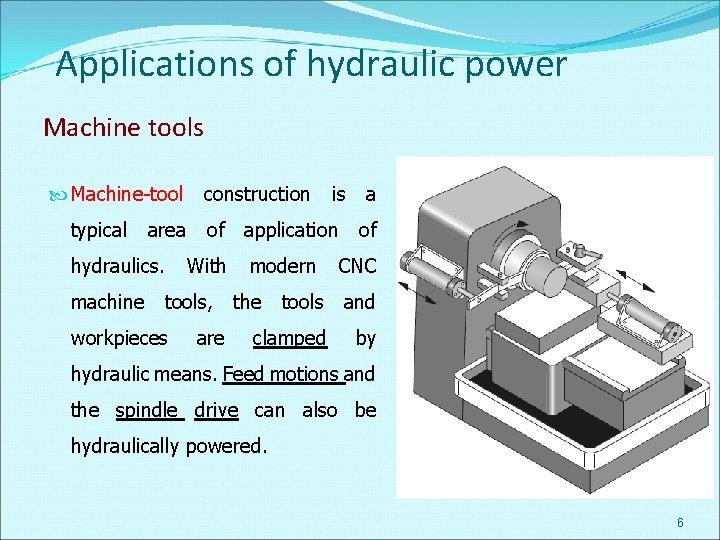 Applications of hydraulic power Machine tools Machine-tool typical area hydraulics. machine construction of With