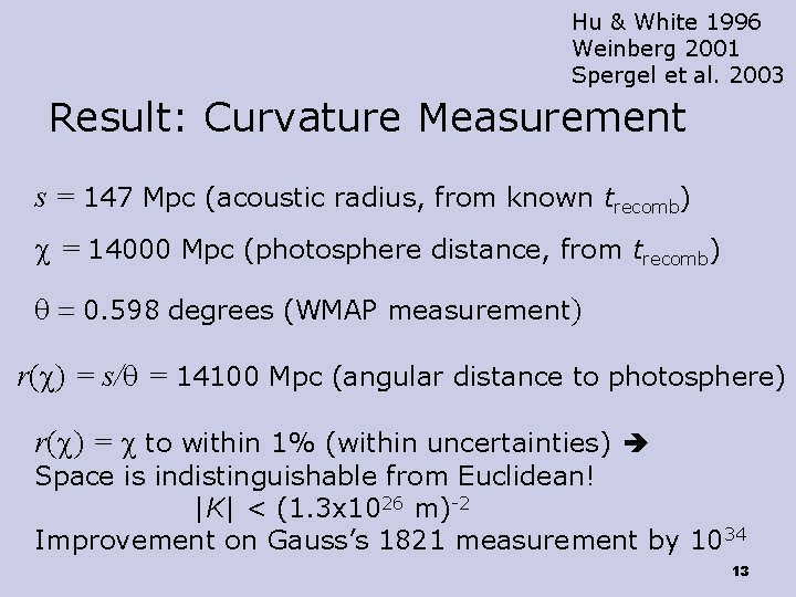 Hu & White 1996 Weinberg 2001 Spergel et al. 2003 Result: Curvature Measurement s