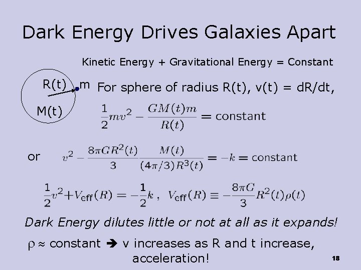 Dark Energy Drives Galaxies Apart Kinetic Energy + Gravitational Energy = Constant R(t) m