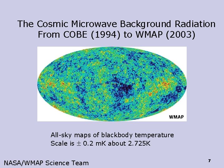 The Cosmic Microwave Background Radiation From COBE (1994) to WMAP (2003) All-sky maps of