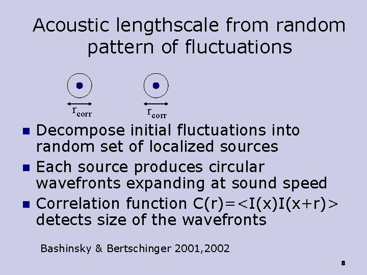 Acoustic lengthscale from random pattern of fluctuations rcorr n n n rcorr Decompose initial