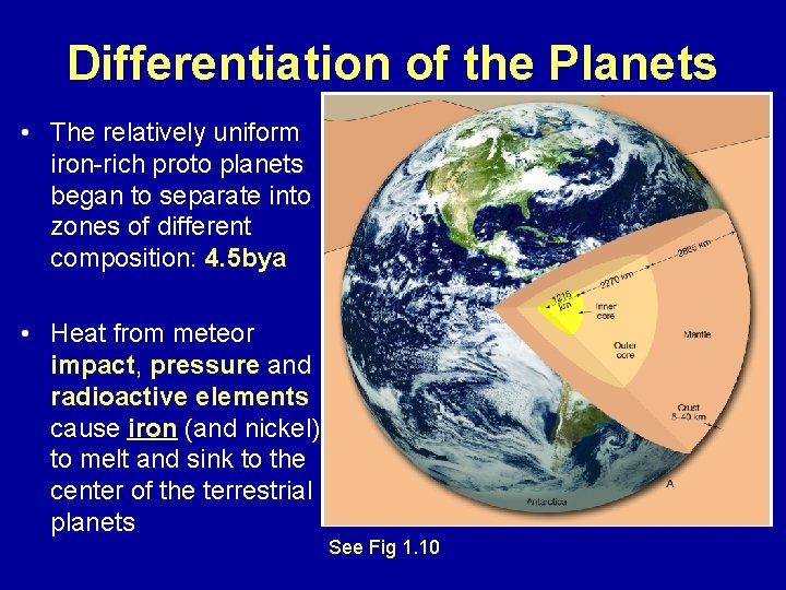Differentiation of the Planets • The relatively uniform iron-rich proto planets began to separate