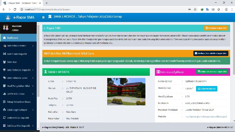 SEKOLAH ZONASI - Aplikasi e-Rapor Versi 2018. f SMAN 1 Meukek 