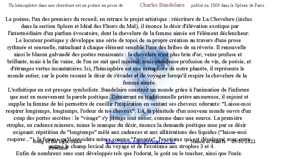 Un hémisphère dans une chevelure est un poème en prose de Charles Baudelaire publié Un hémisphère dans une chevelure est un poème en prose de Charles Baudelaire publié