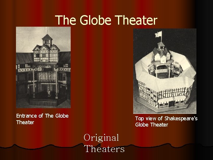 The Globe Theater Entrance of The Globe Theater Top view of Shakespeare's Globe Theater