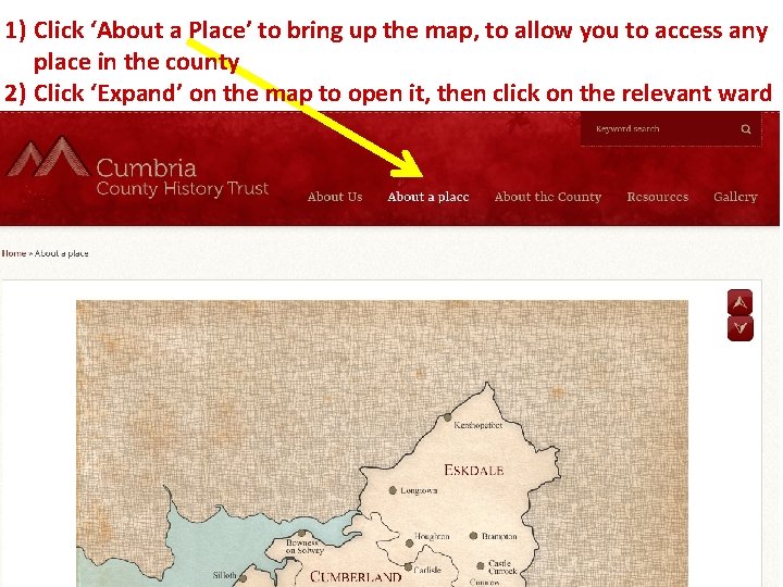 1) Click ‘About a Place’ to bring up the map, to allow you to