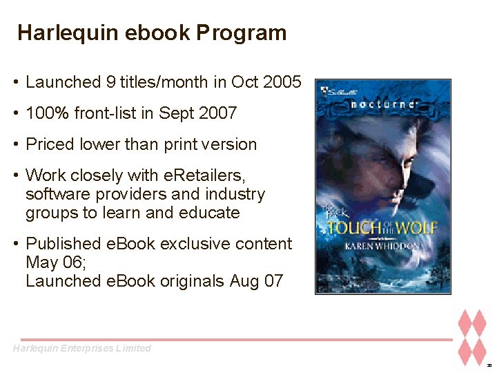 Harlequin ebook Program • Launched 9 titles/month in Oct 2005 • 100% front-list in