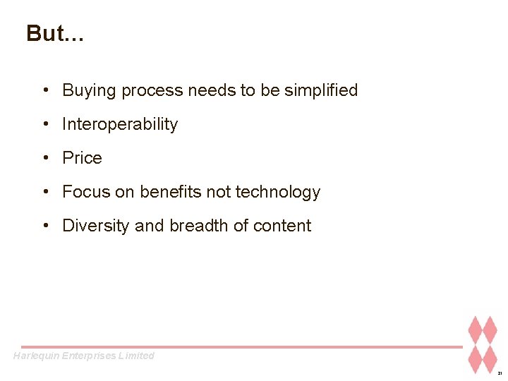 But… • Buying process needs to be simplified • Interoperability • Price • Focus