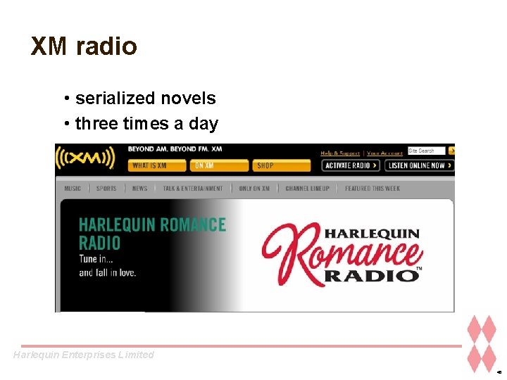 XM radio • serialized novels • three times a day Harlequin Enterprises Limited 45