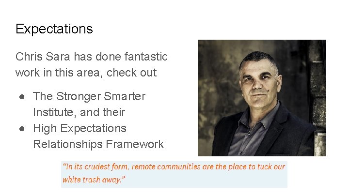 Expectations Chris Sara has done fantastic work in this area, check out ● The