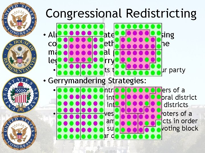 Congressional Redistricting • Almost every state redistricts using controversial methods to help the majority