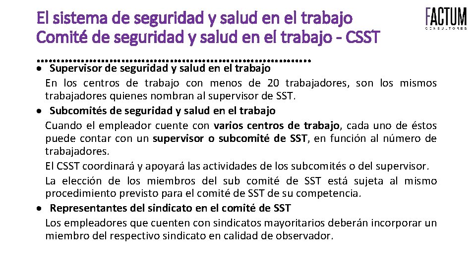 El sistema de seguridad y salud en el trabajo Comité de seguridad y salud