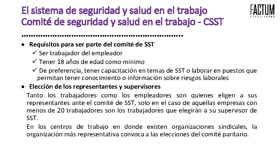 El sistema de seguridad y salud en el trabajo Comité de seguridad y salud