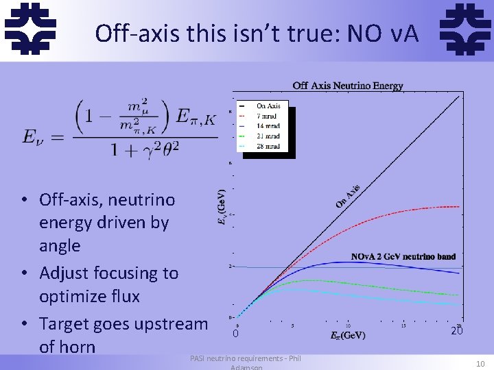 f Off-axis this isn’t true: NO νA • Off-axis, neutrino energy driven by angle