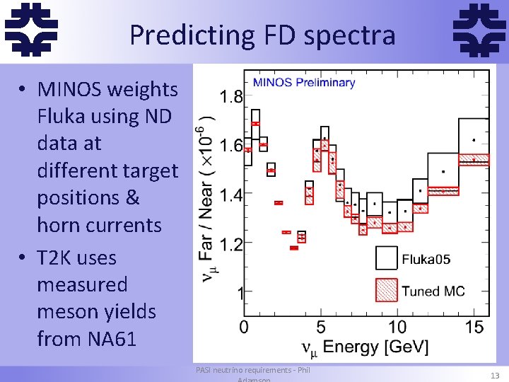 f Predicting FD spectra • MINOS weights Fluka using ND data at different target