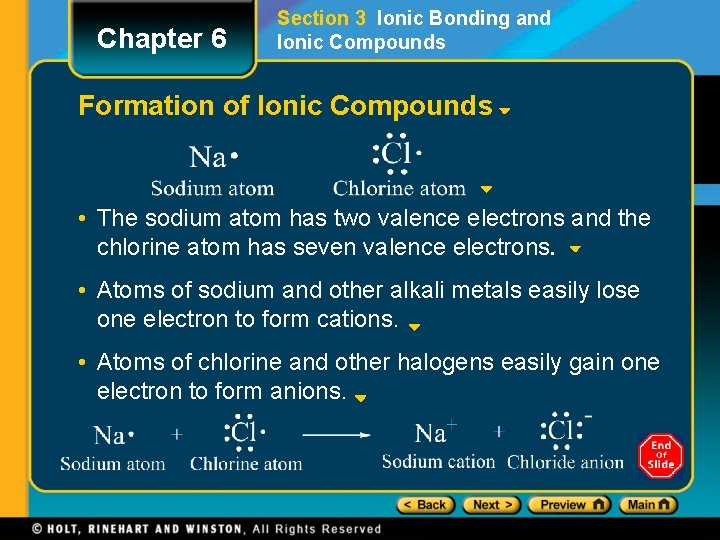 Chapter 6 Section 3 Ionic Bonding and Ionic Compounds Formation of Ionic Compounds •