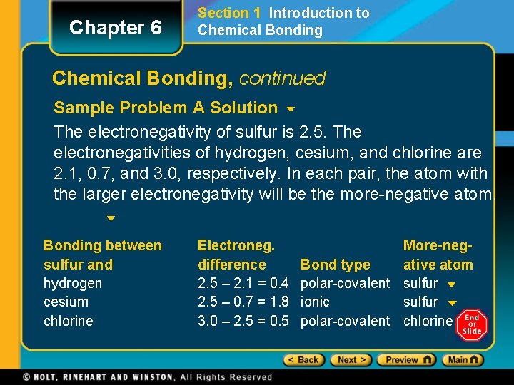 Chapter 6 Section 1 Introduction to Chemical Bonding, continued Sample Problem A Solution The