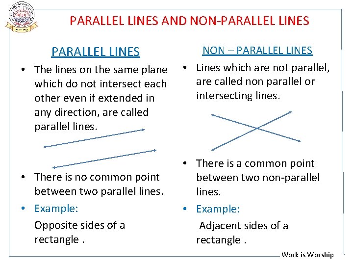 PARALLEL LINES AND NON-PARALLEL LINES • The lines on the same plane which do