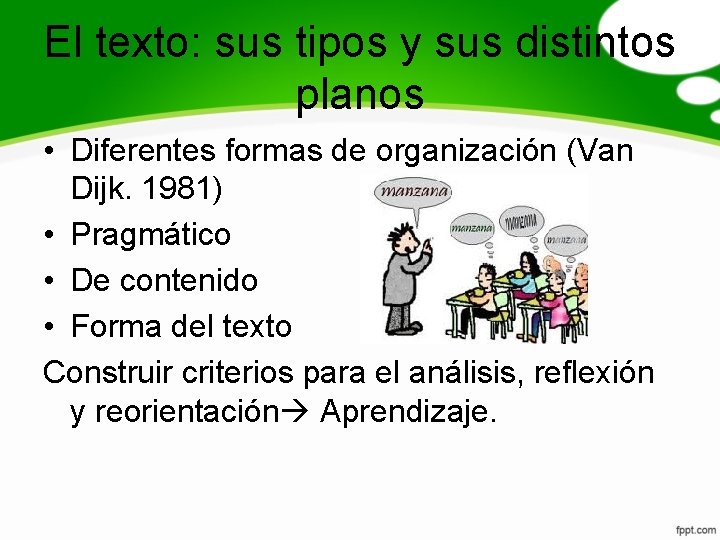 El texto: sus tipos y sus distintos planos • Diferentes formas de organización (Van