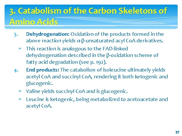 3. Catabolism of the Carbon Skeletons of Amino Acids 3. Dehydrogenation: Oxidation of the