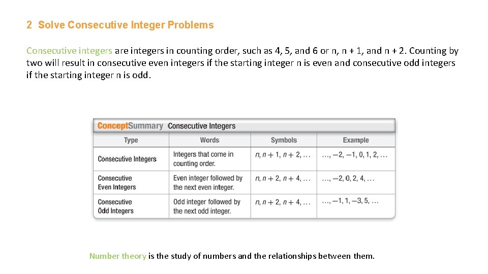 2 Solve Consecutive Integer Problems Consecutive integers are integers in counting order, such as