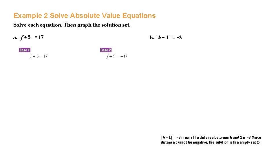 Example 2 Solve Absolute Value Equations Solve each equation. Then graph the solution set.