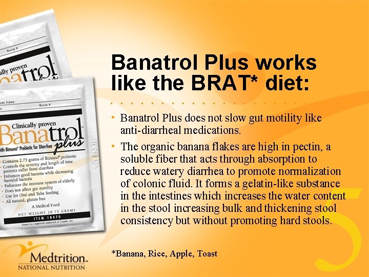 Banatrol Plus works like the BRAT* diet: . . . • Banatrol Plus does