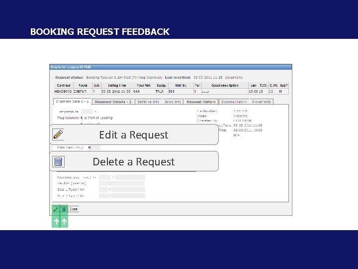 BOOKING REQUEST FEEDBACK Edit a Request Delete a Request 