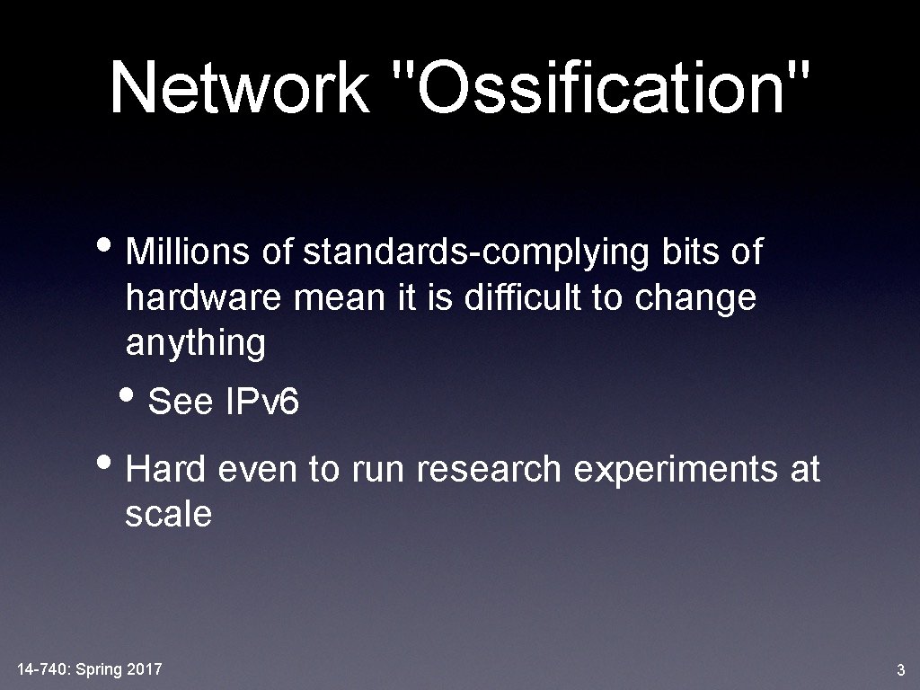 Network "Ossification" • Millions of standards-complying bits of hardware mean it is difficult to