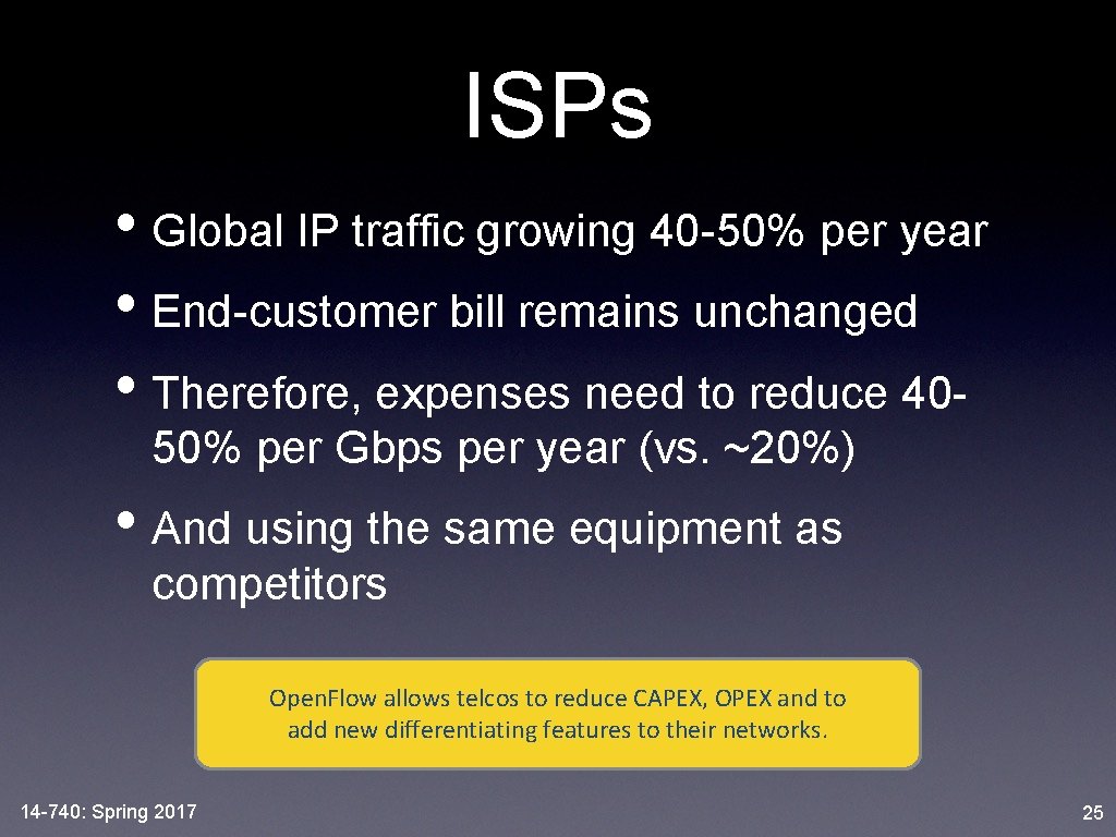 ISPs • Global IP traffic growing 40 -50% per year • End-customer bill remains