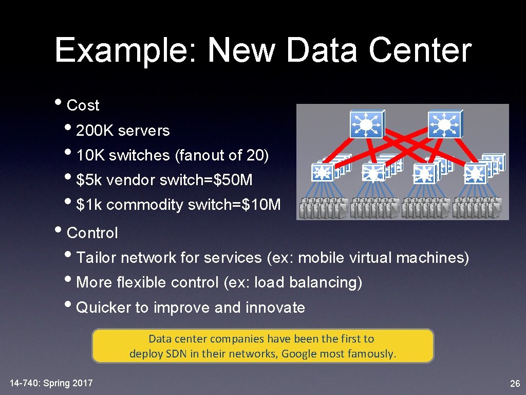 Example: New Data Center • Cost • 200 K servers • 10 K switches