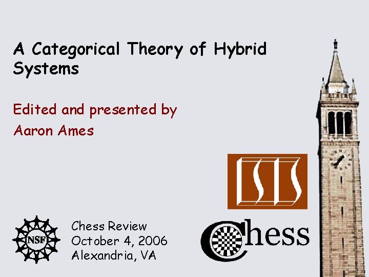 A Categorical Theory of Hybrid Systems Edited and presented by Aaron Ames Chess Review