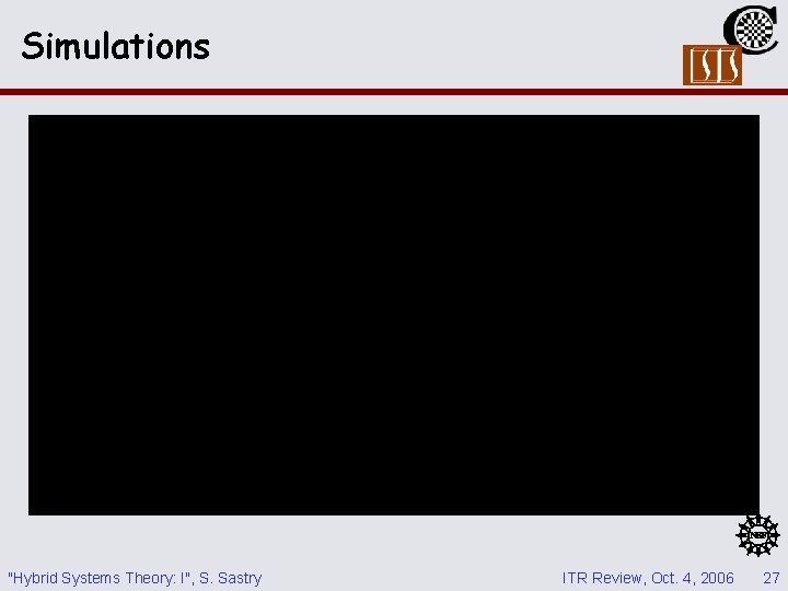 Simulations "Hybrid Systems Theory: I", S. Sastry ITR Review, Oct. 4, 2006 27 