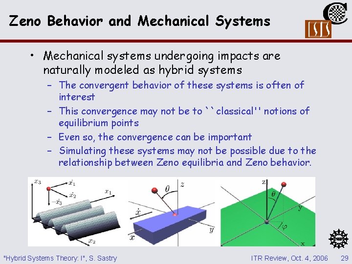 Zeno Behavior and Mechanical Systems • Mechanical systems undergoing impacts are naturally modeled as