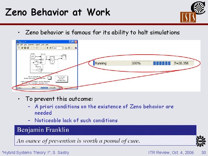 Zeno Behavior at Work • Zeno behavior is famous for its ability to halt