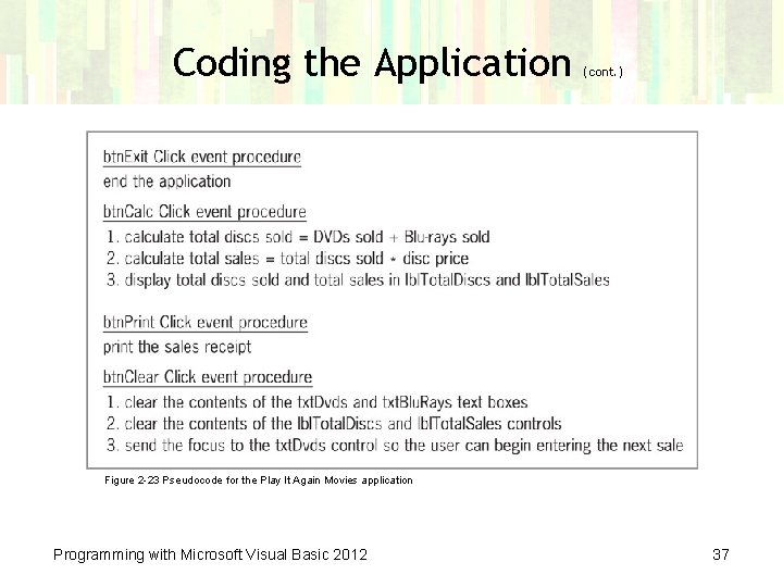 Coding the Application (cont. ) Figure 2 -23 Pseudocode for the Play It Again