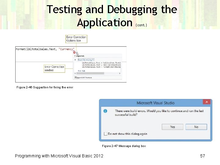 Testing and Debugging the Application (cont. ) Figure 2 -46 Suggestion for fixing the