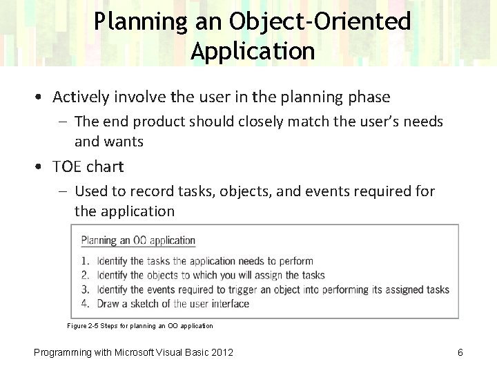 Planning an Object-Oriented Application • Actively involve the user in the planning phase –