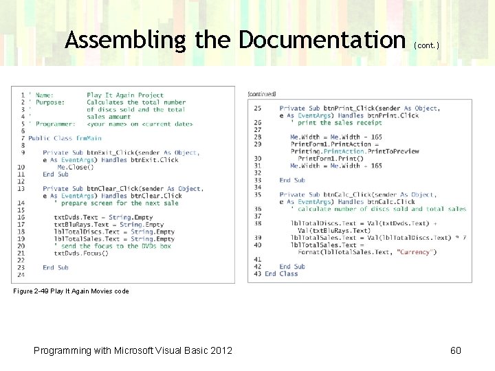 Assembling the Documentation (cont. ) Figure 2 -49 Play It Again Movies code Programming