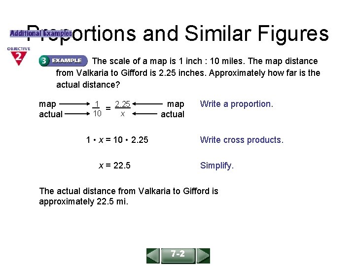 ALGEBRA 1 LESSON 4 -2 Proportions and Similar Figures The scale of a map