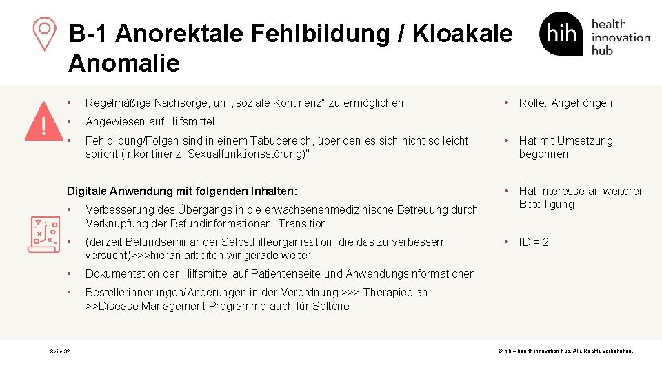 B-1 Anorektale Fehlbildung / Kloakale Anomalie • Regelmäßige Nachsorge, um „soziale Kontinenz“ zu ermöglichen