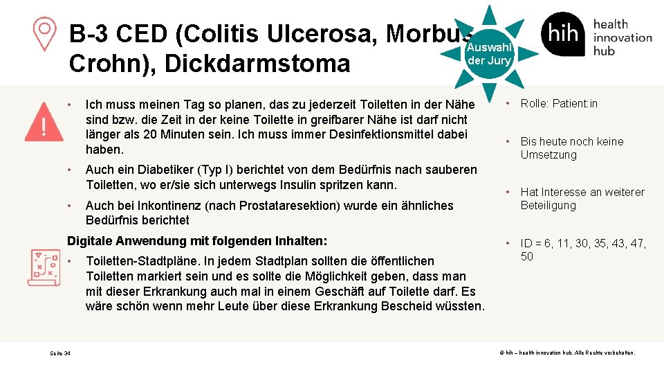 B-3 CED (Colitis Ulcerosa, Morbus. Auswahl der Jury Crohn), Dickdarmstoma • • • Ich