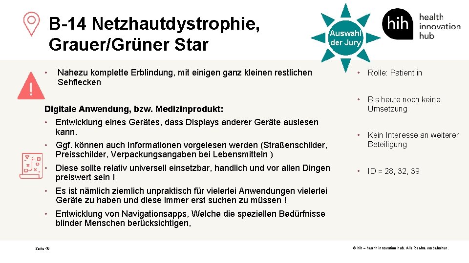 B-14 Netzhautdystrophie, Grauer/Grüner Star • Auswahl der Jury Nahezu komplette Erblindung, mit einigen ganz