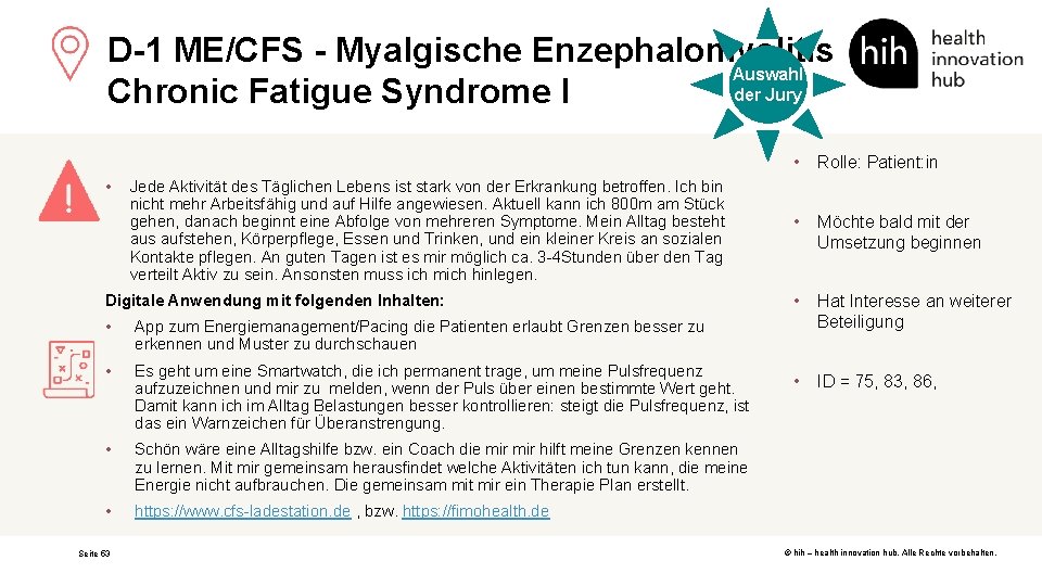 D-1 ME/CFS - Myalgische Enzephalomyelitis Auswahl der Jury Chronic Fatigue Syndrome I • Jede