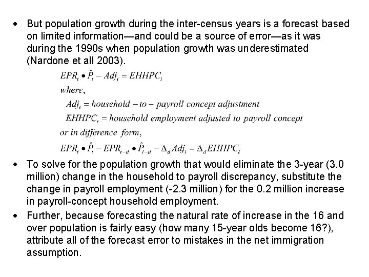  But population growth during the inter-census years is a forecast based on limited