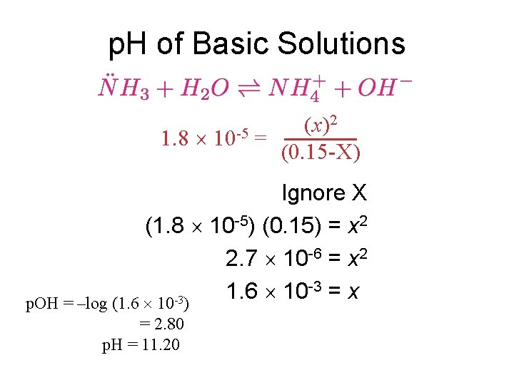 p. H of Basic Solutions 2 (x) 1. 8 10 -5 = (0. 15