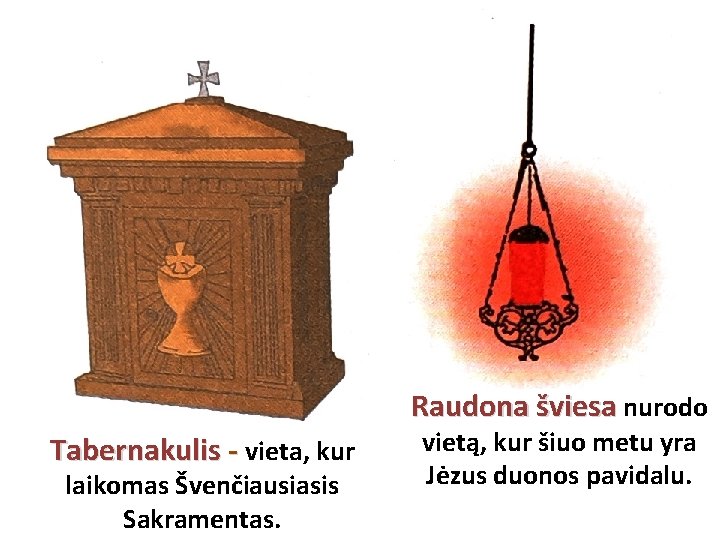 Raudona šviesa nurodo Tabernakulis - vieta, kur laikomas Švenčiausiasis Sakramentas. vietą, kur šiuo metu