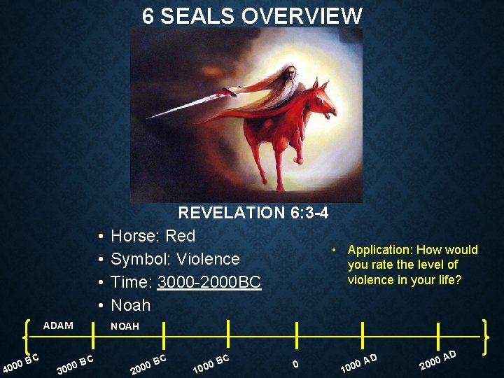 6 SEALS OVERVIEW • • ADAM 400 C 0 B REVELATION 6: 3 -4