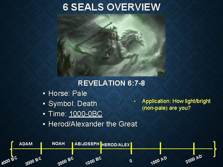 6 SEALS OVERVIEW • • NOAH ADAM 400 C 0 B REVELATION 6: 7